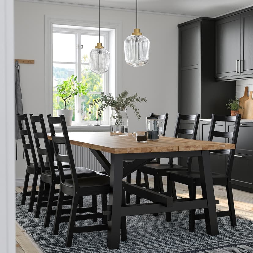 SKOGSTA / NORDVIKEN — стол и 6 стульев, акация/черный, 235x100 см