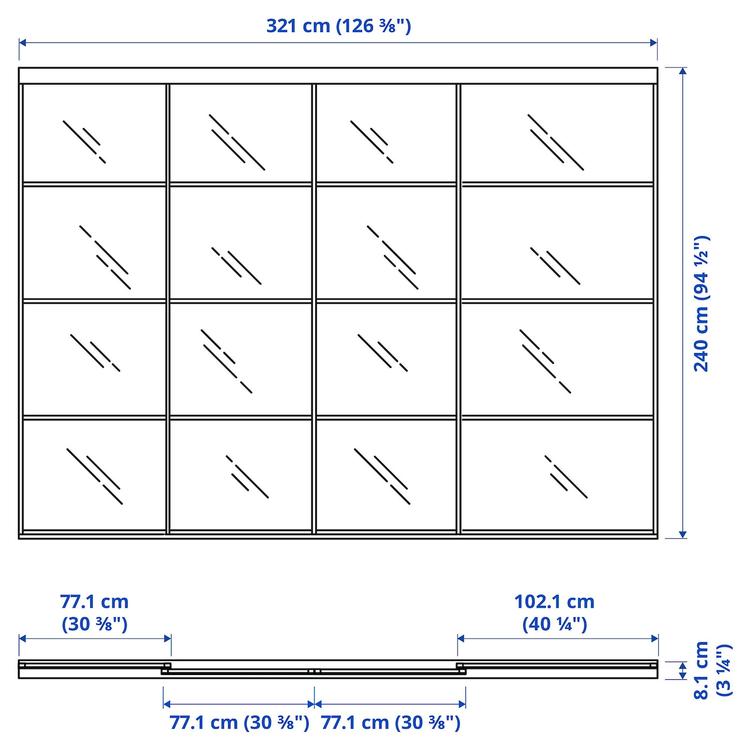 дверь раздвижная, комбинация, алюминий/белый стекло, 326x240 см dimensions
