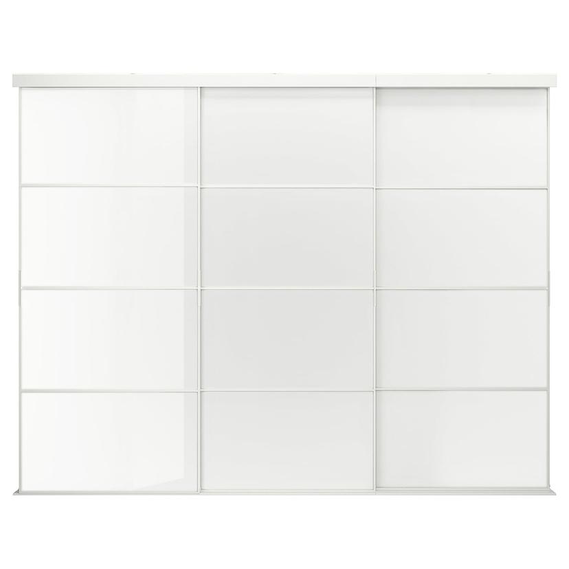 SKYTTA / FÄRVIK — дверь раздвижная, комбинация, белый/белый стекло, 301x240 см