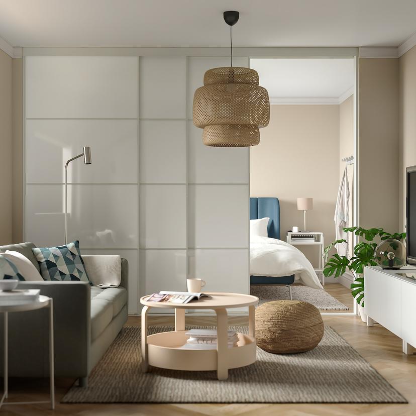 SKYTTA / FÄRVIK — дверь раздвижная, комбинация, белый/белый стекло, 301x240 см