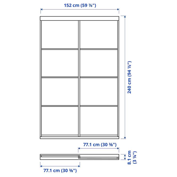 дверь раздвижная, комбинация, белый/двусторонний под беленый дуб, 152x240 см dimensions