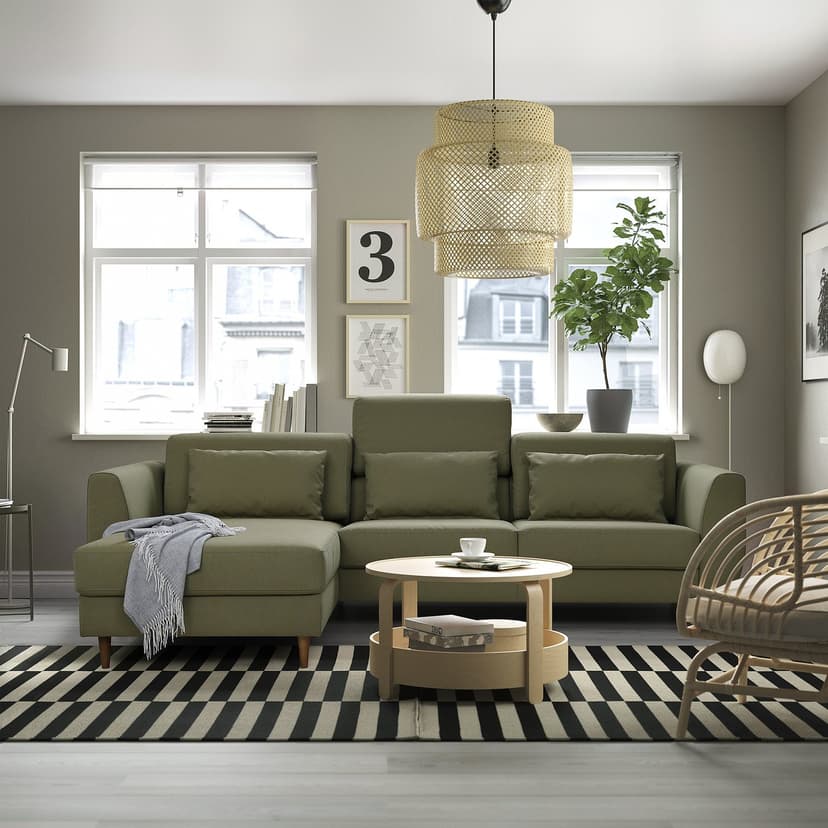 SLATORP — Sofa 3-osobowa z szezlongiem, Vissle żółto-zielony,