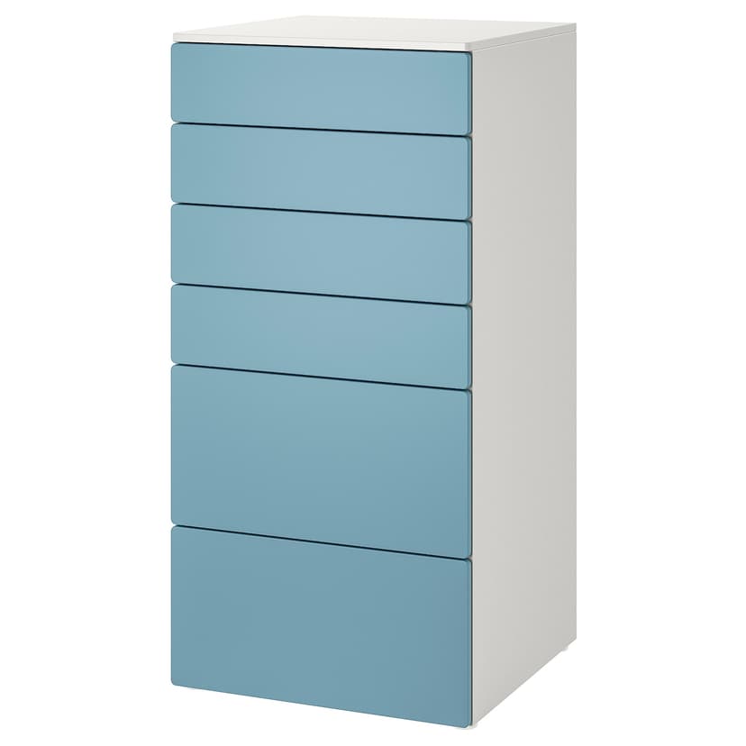 SMÅSTAD / PLATSA — комод с 6 ящиками, белый/синий, 60x57x123 см