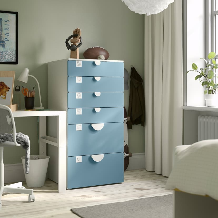 SMÅSTAD / PLATSA — комод с 6 ящиками, белый/синий, 60x57x123 см