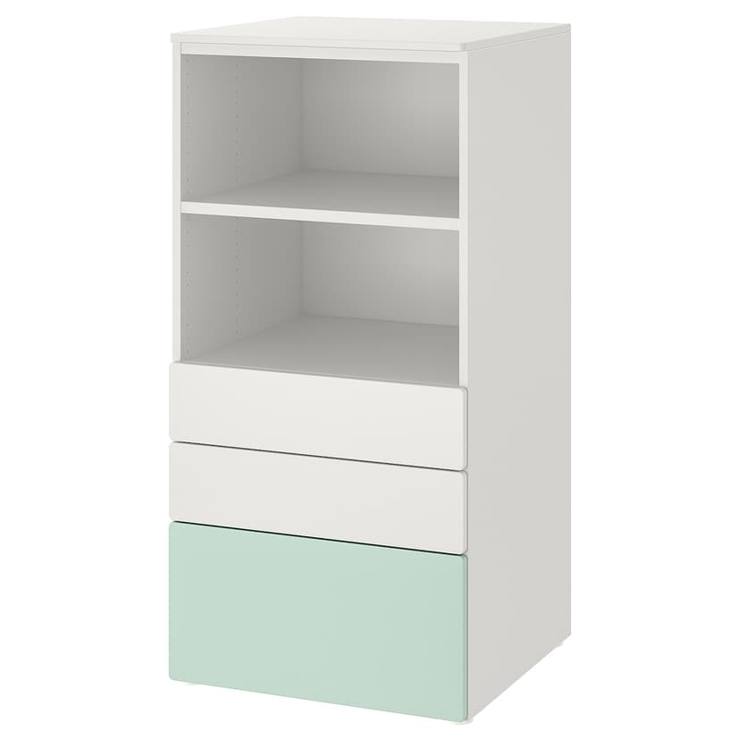 SMÅSTAD / PLATSA — стеллаж, белый светло-зеленый/с 3 ящиками, 60x57x123 см
