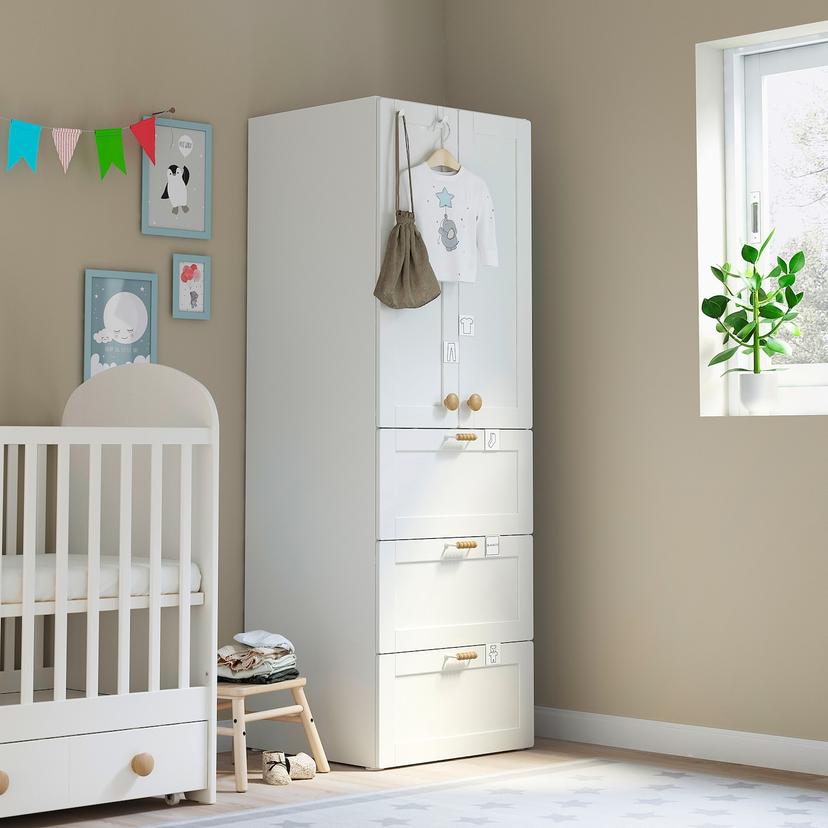 SMÅSTAD / PLATSA — гардероб, белый с рамой/с 3 ящиками, 60x57x181 см