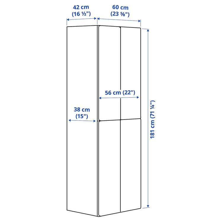 гардероб, белый белый/с 2 платяными штангами, 60x42x181 см dimensions