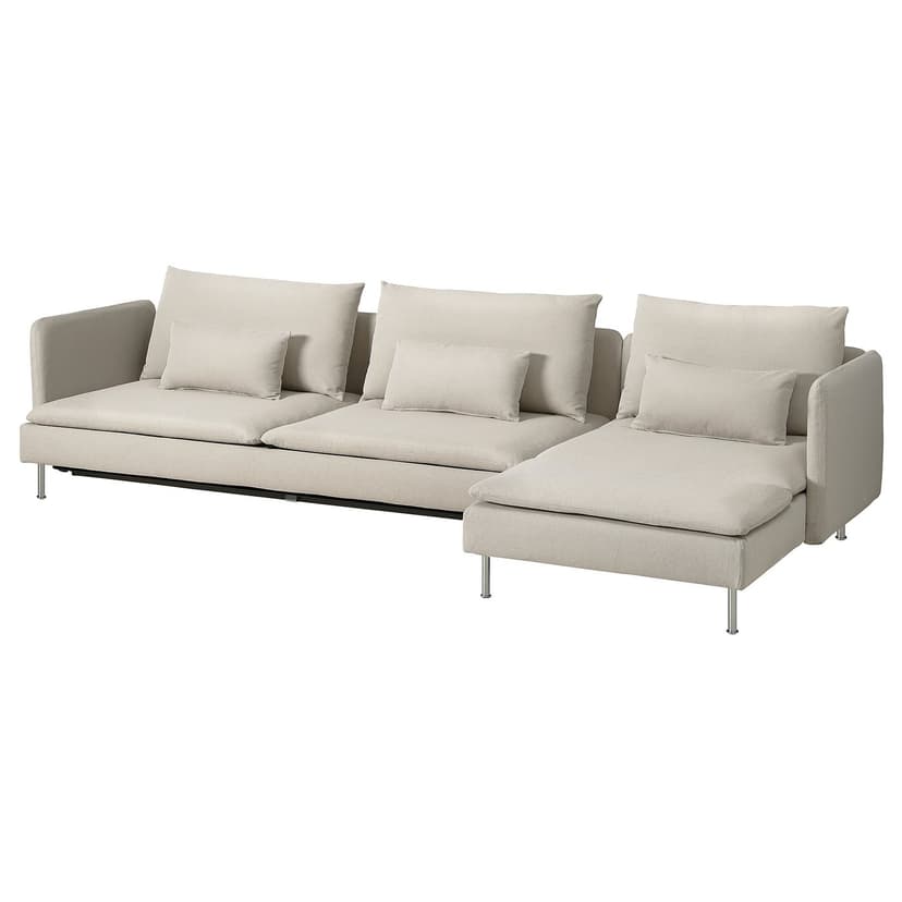 SÖDERHAMN — 4-osobowa sofa rozkładana, z szezlongiem/Fridtuna jasnobeżowy,