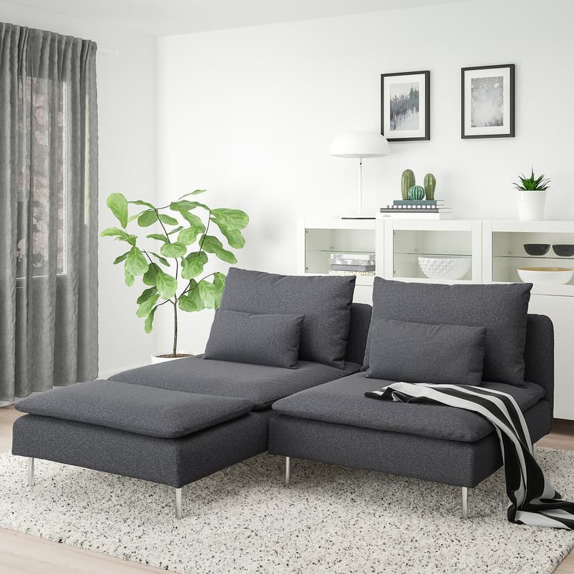 SÖDERHAMN — Sofa 2-osobowa z szezlongiem, Gunnared średnioszary,