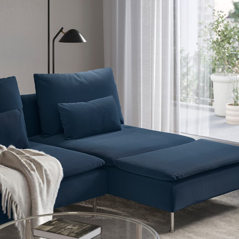 SÖDERHAMN — Sofa 2-osobowa z szezlongiem, Kelinge granatowy,