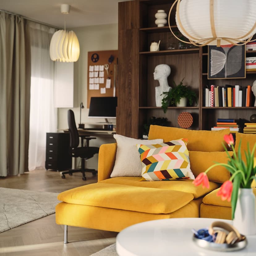 SÖDERHAMN — Sofa 2-osobowa, z szezlongiem z podłokietnikiem/Kelinge ciemnożółty,