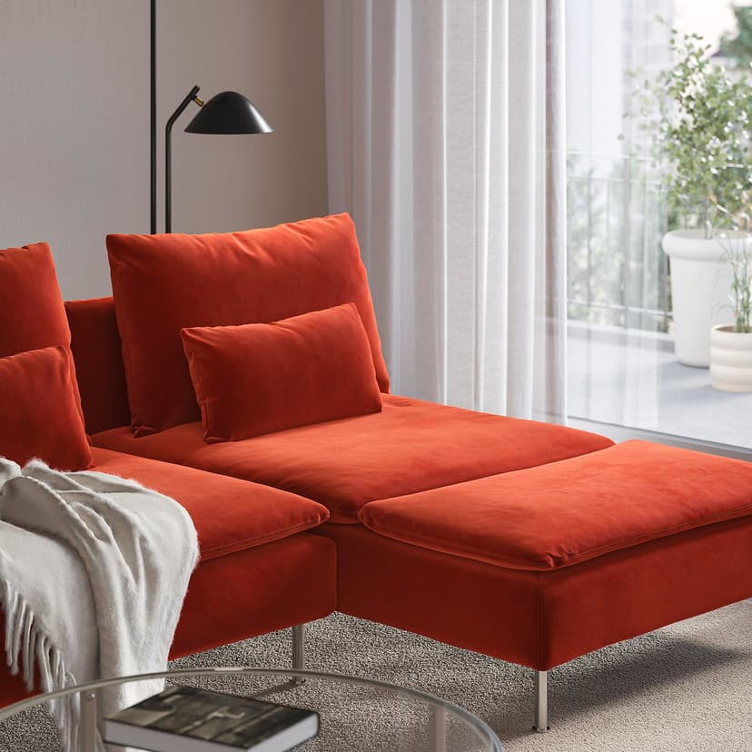 SÖDERHAMN — Sofa 4-osobowa z szezlongiem, i otwarty koniec/Alhamn głęboki pomarańczowo-czerwony,