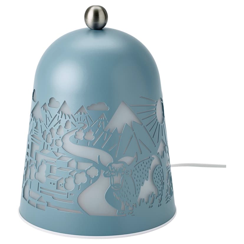 SOLSKUR — Lampa stołowa LED, jasnoniebieski/niklowano,