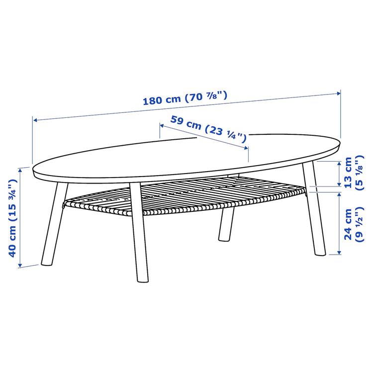журнальный стол, шпон грецкого ореха, 180x59 см dimensions