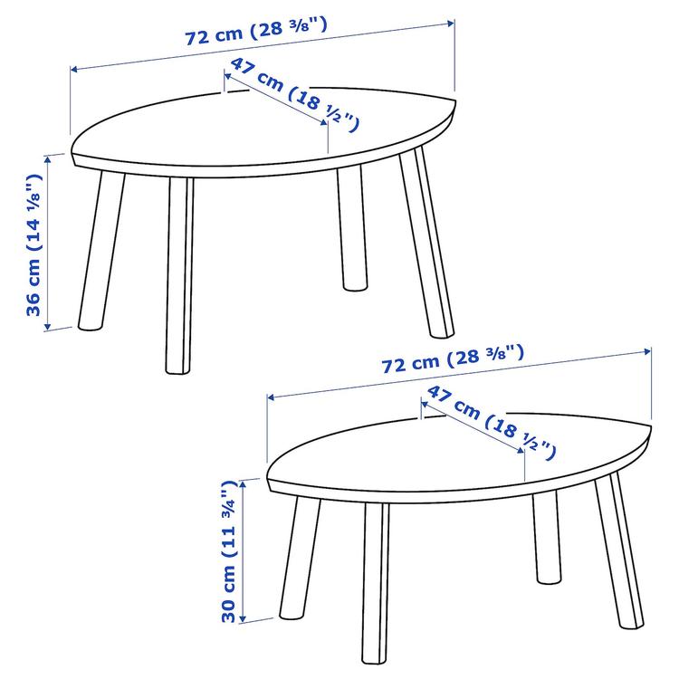 комплект столов, 2 шт, шпон грецкого ореха dimensions