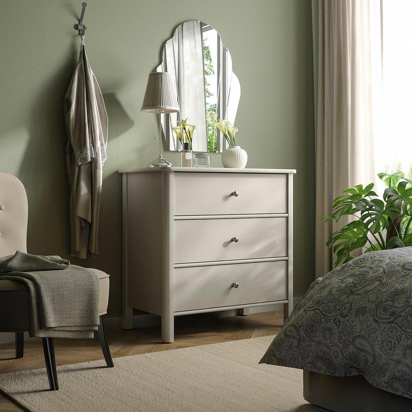 STOREMOLLA — Komoda, 3 szuflady, jasny szarobeżowy bejcowane,