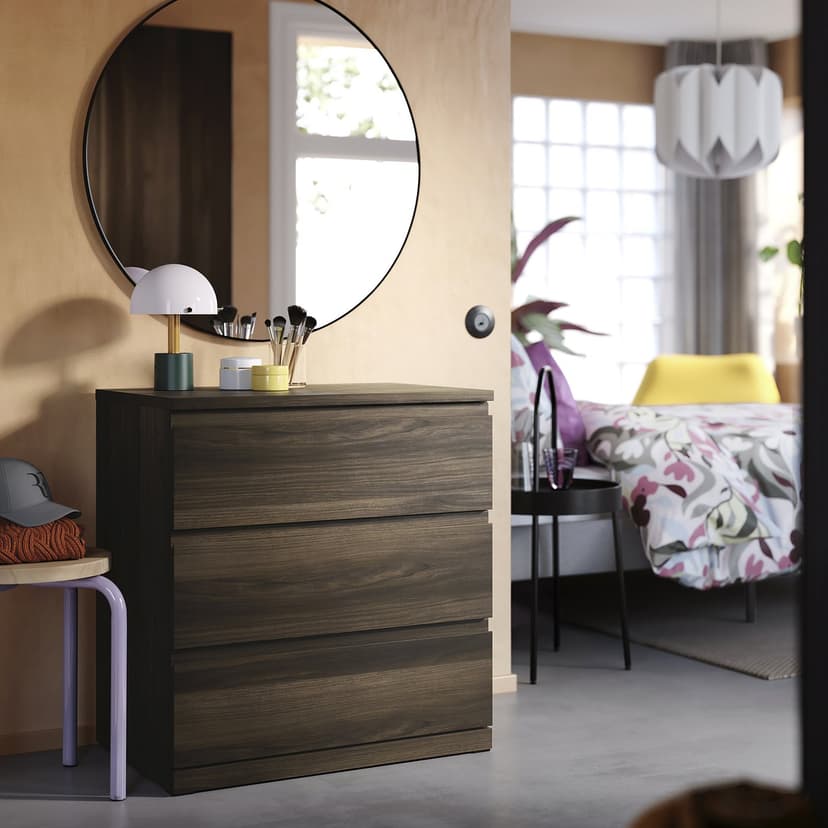 STORKLINTA — Komoda, 3 szuflady, ciemnobrązowy/imit. dębu,