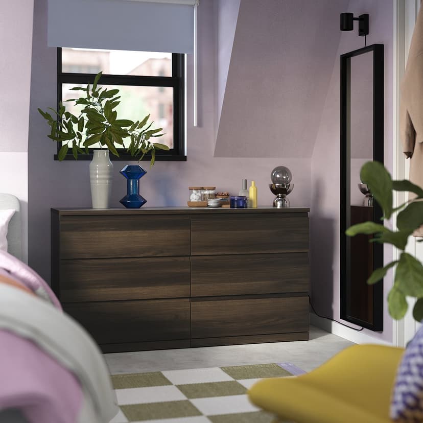 STORKLINTA — Komoda, 6 szuflad, ciemnobrązowy/imit. dębu,