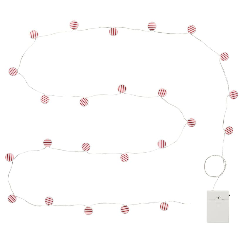 STRÅLA — Łańcuch świetlny LED, cukierek na baterie/czerwony,