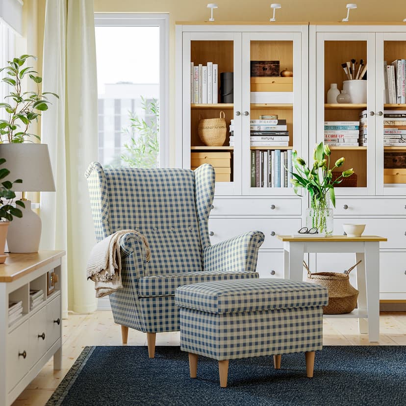 STRANDMON — Fotel uszak, Sulviken niebieski/beżowy,