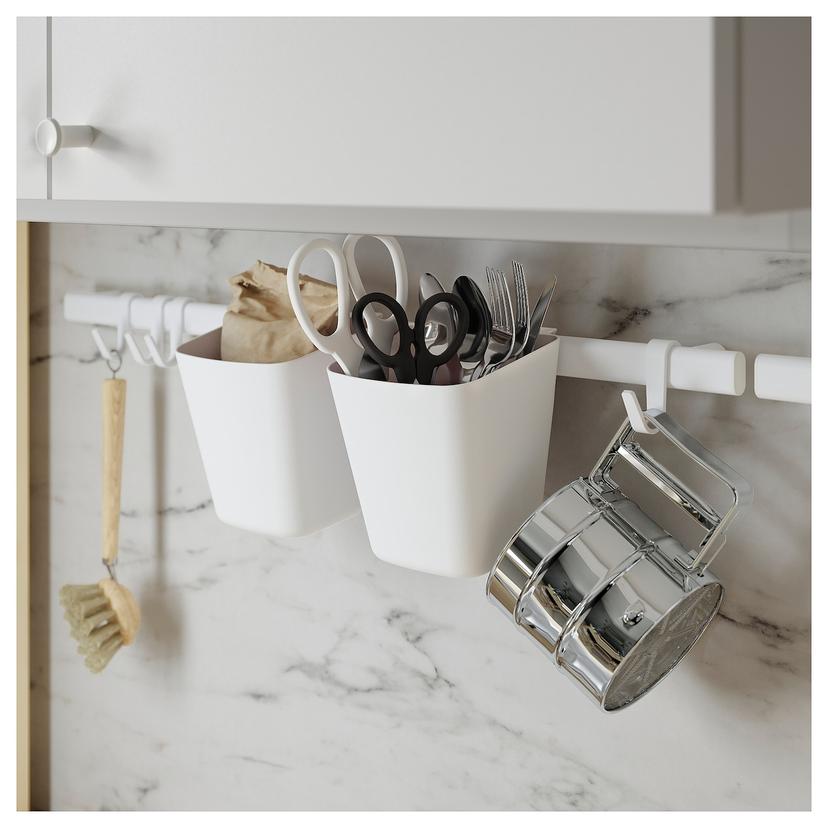 SUNNERSTA — рейлинг с 4 крючками,2 контейнерами, белый