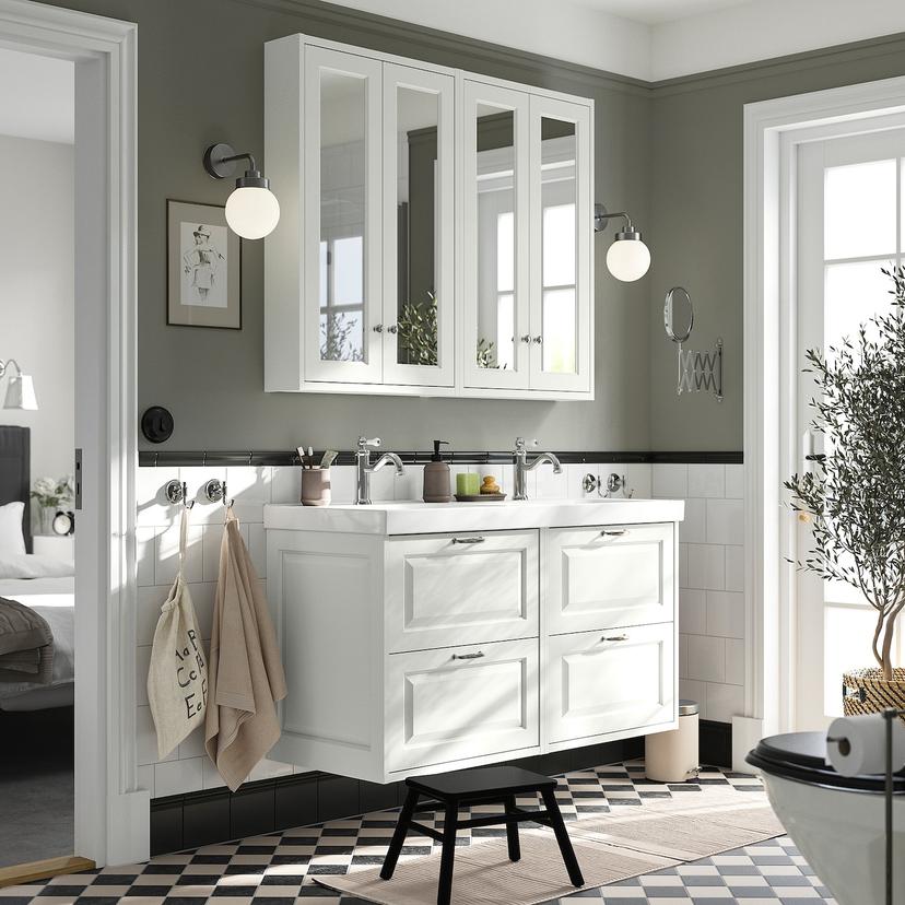 TÄNNFORSEN / ORRSJÖN — Тумба под умывальник/умывальник/смесители, белые