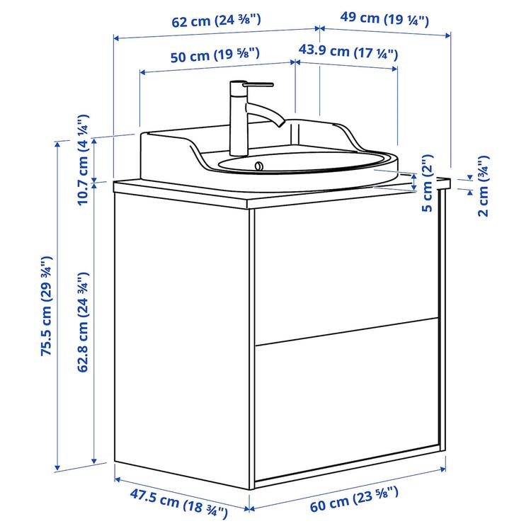 шкаф с ящиками/раковина/смеситель dimensions