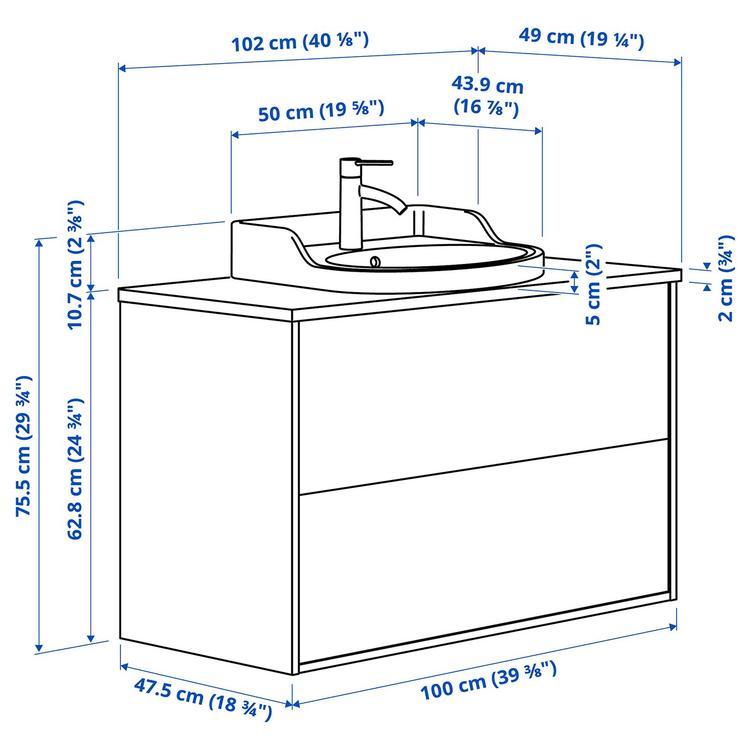 шкаф с ящиками/раковина/смеситель dimensions