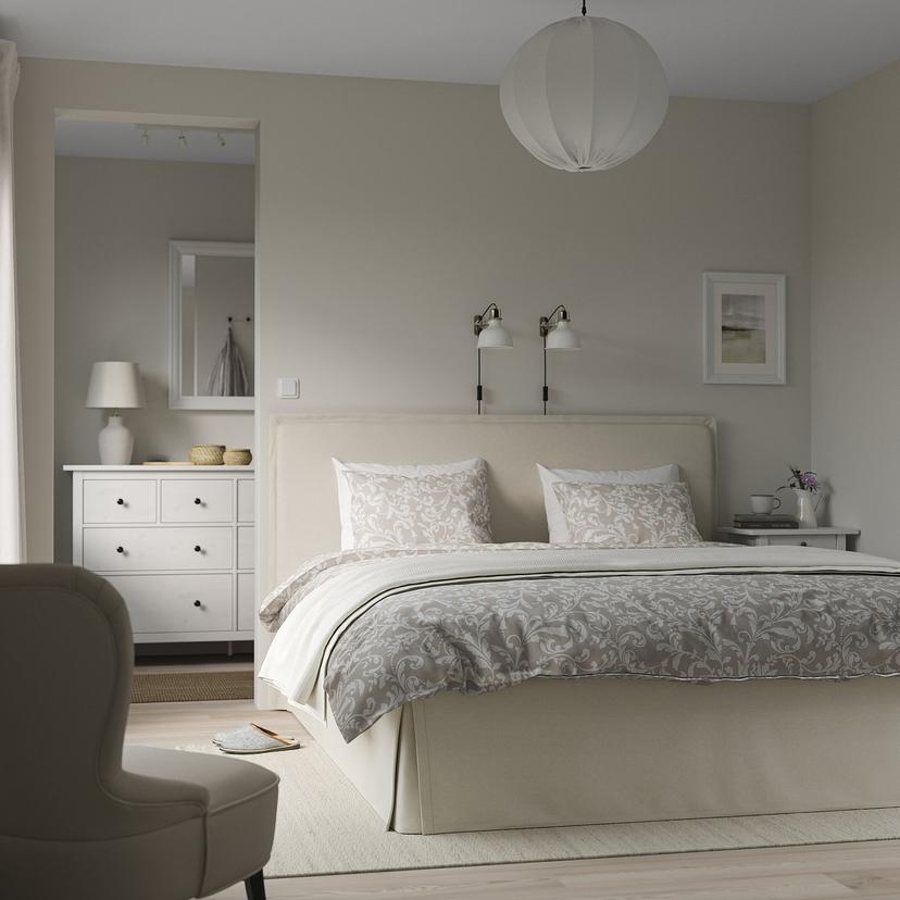 TÄRNKULLEN — Tapicerowana rama łóżka, Vissle beżowy/Lillhällan,