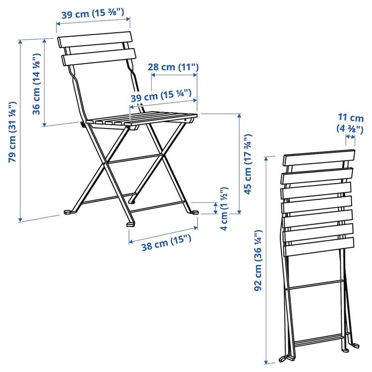 садовый стул, складной черный/светло-коричневая морилка dimensions