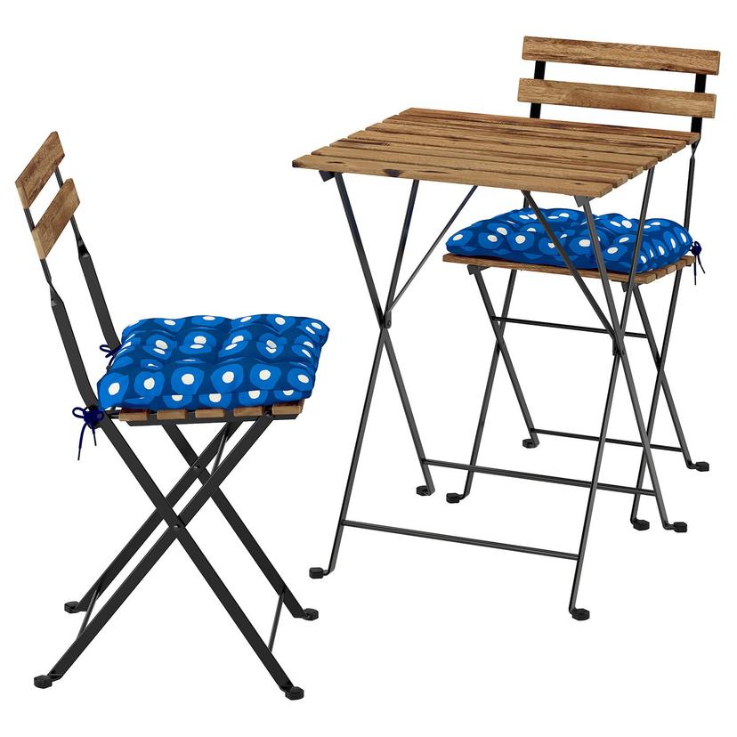 TÄRNÖ — Stół+2 krzesła, na zewnątrz, składany czarny/jasnobrązowa bejca/składany Klösan granatowy,