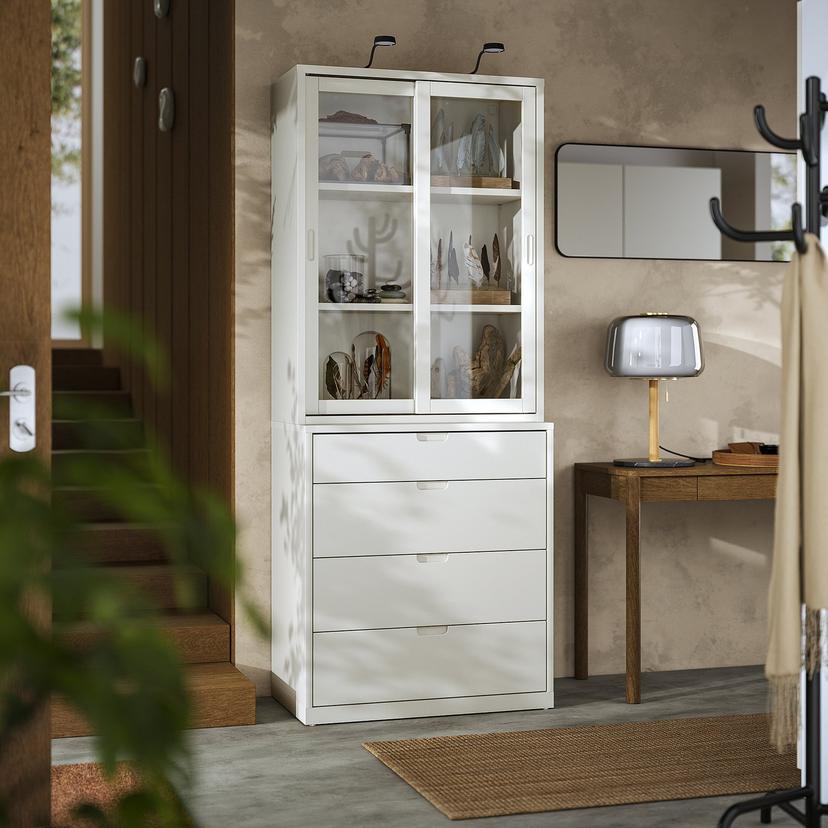 TONSTAD — комбинация для хранения с ящиками, белый с оттенком/стекло, 82x47x206 см