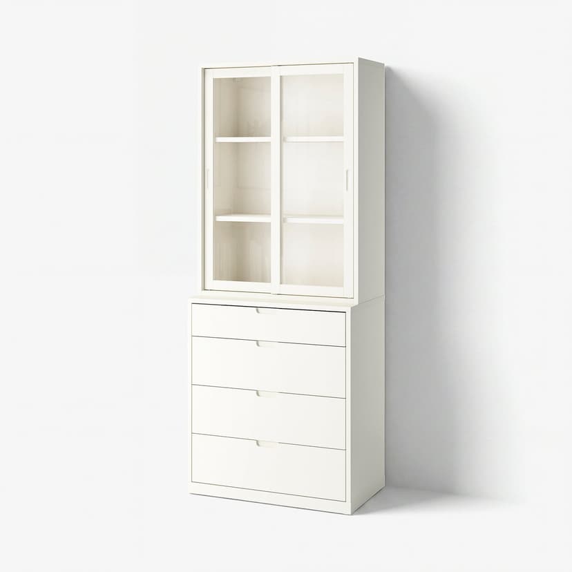 TONSTAD — Комбинация для хранения с ящиками, белый с оттенком/стекло, 82x47x206 см