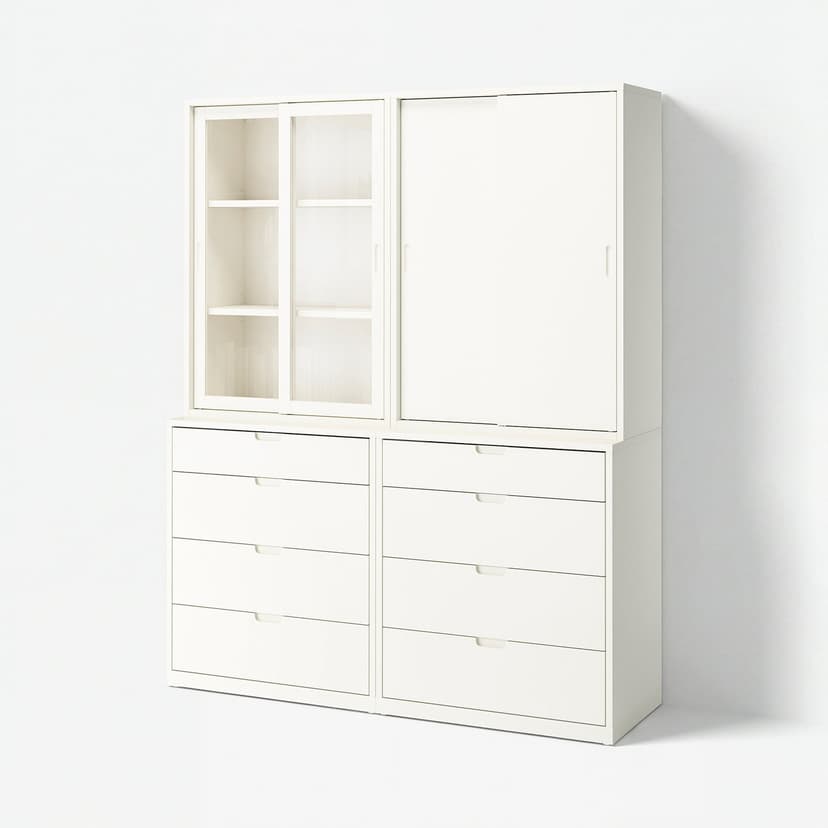 TONSTAD — комбинация для хранения с ящиками, белый с оттенком/стекло, 164x47x206 см