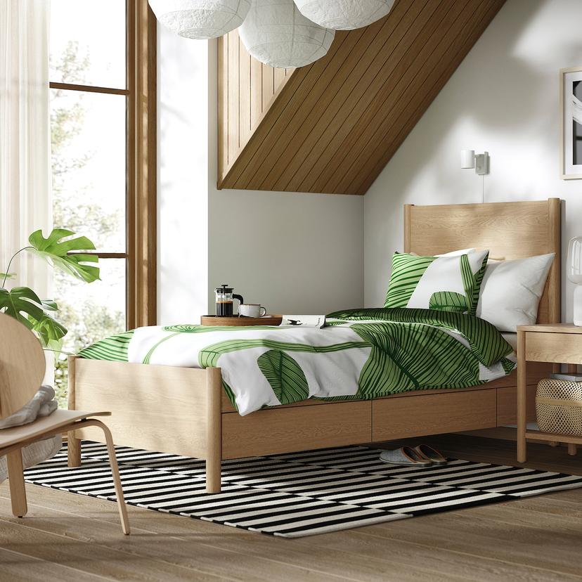 TONSTAD — каркас кровати с ящиками, дубовый шпон/Leirsund, 90x200 см