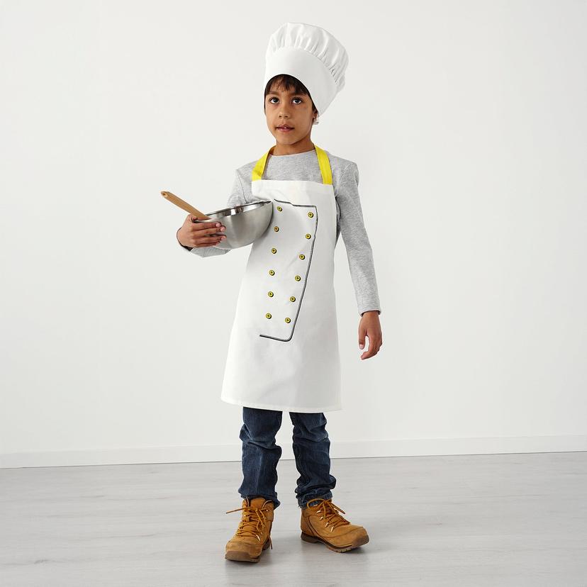 TOPPKLOCKA — детский фартук и колпак, белый/желтый