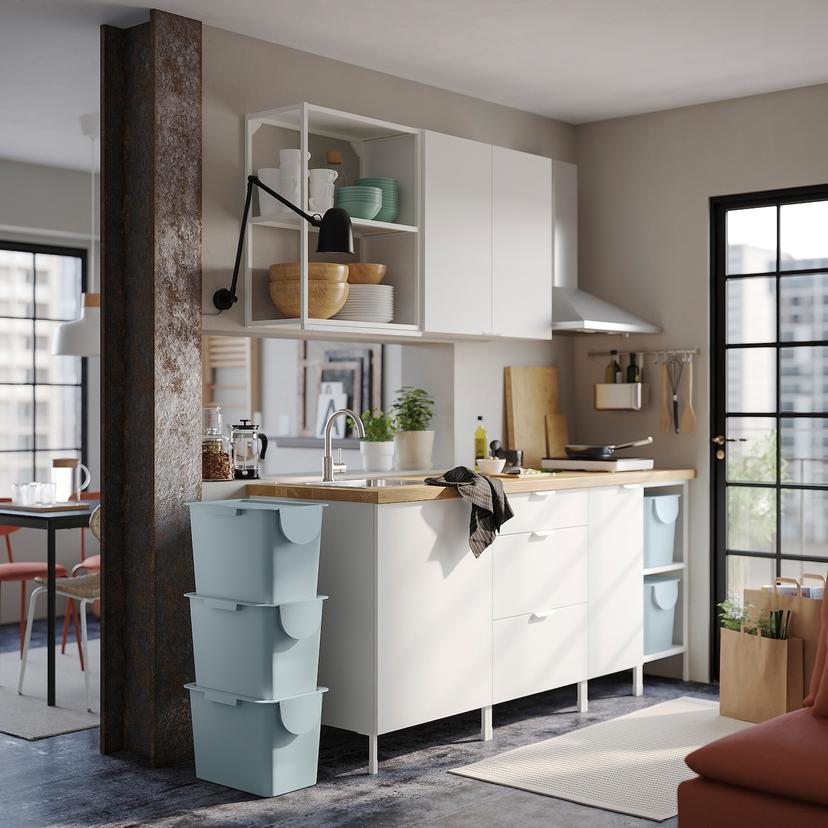 TRÖSKNING — контейнер с крышкой, серо-синий светлый, 25 л