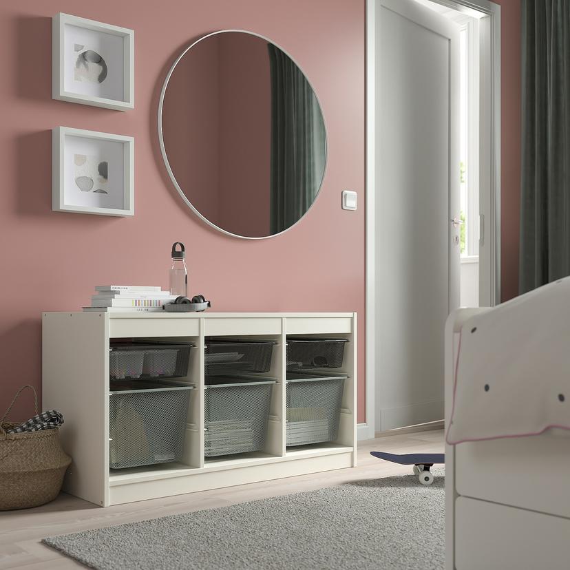 TROFAST — Полка с контейнерами, белый, темно-серый/светло-зеленый, серый