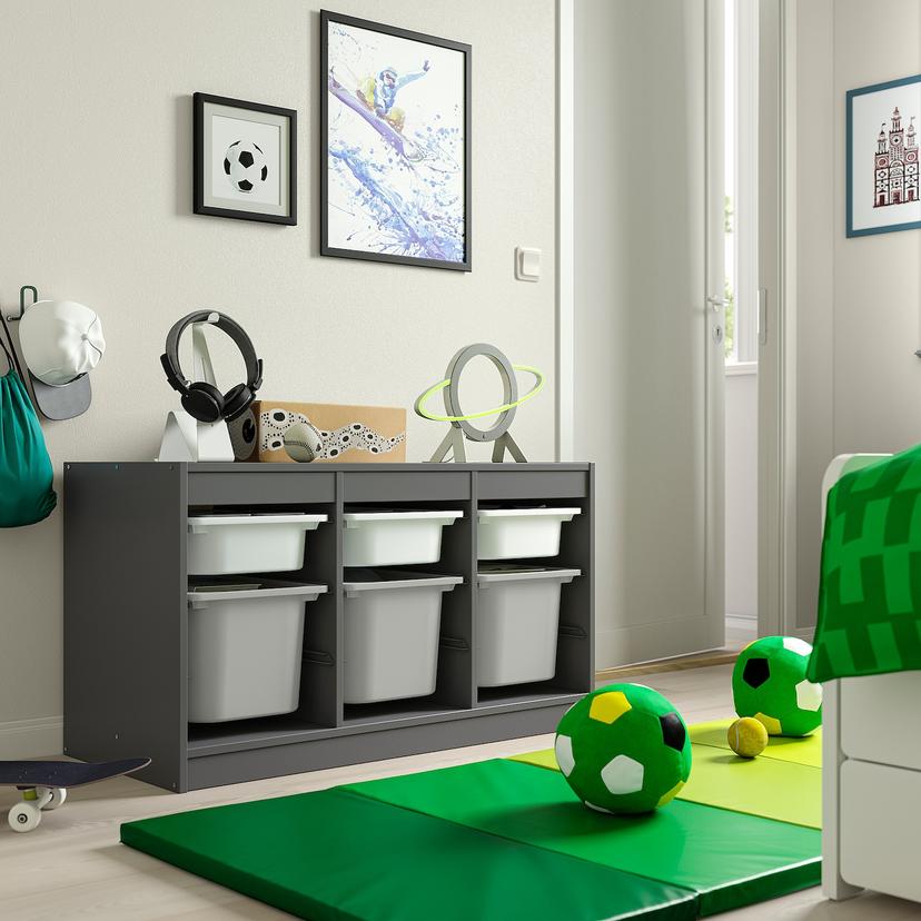 TROFAST — комбинация д/хранения+контейнеры, серый белый/серый, 99x44x56 см