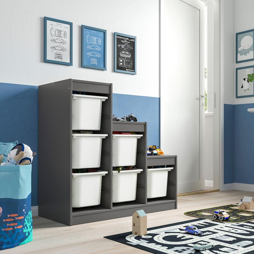 TROFAST — Regał z pojemnikami, szary/biały,