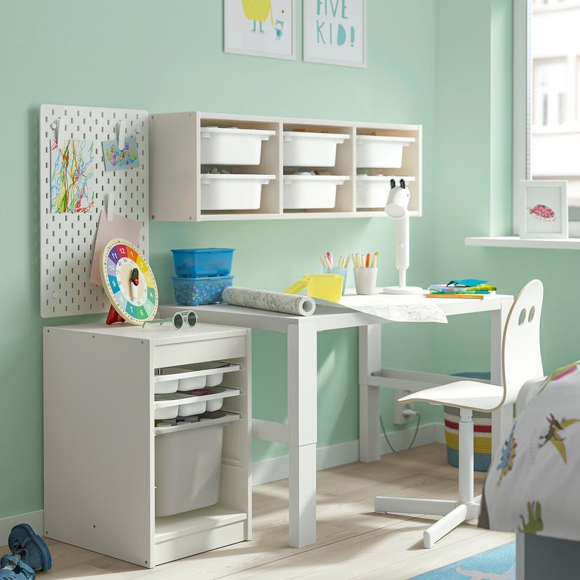 TROFAST — комбинация с контейнером/лотками, белый белый/серый, 34x44x56 см