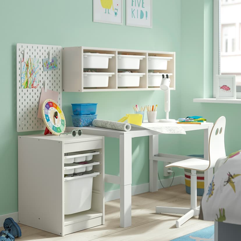 TROFAST — комбинация с контейнером/лотками, белый/белый, 34x44x56 см