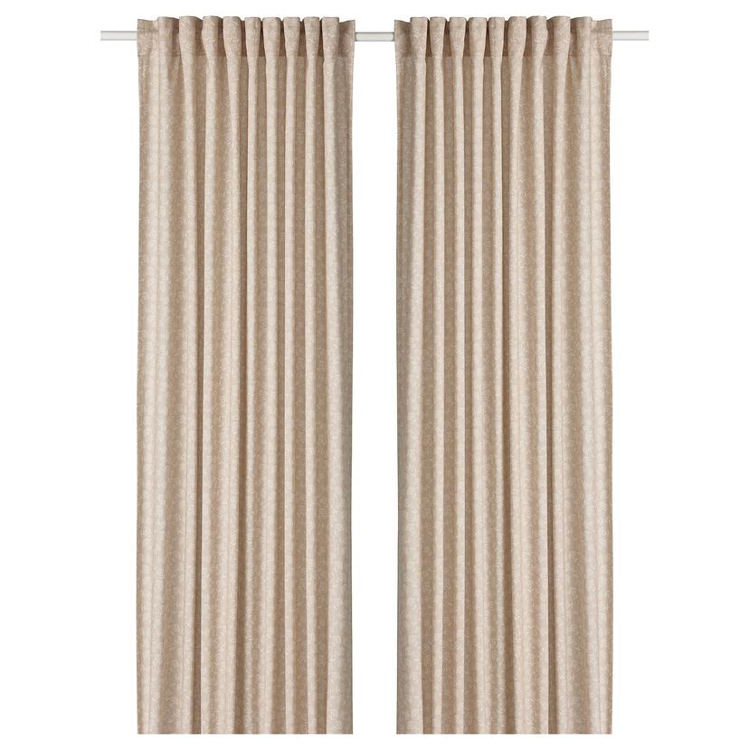 TRYSTÄVMAL — Zasłona, 2 szt., beżowy/biały/wzór kwiatowy na taśmie,