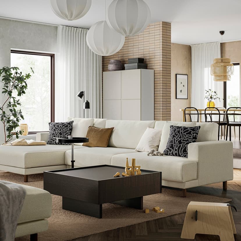 UPPÅKRA — 4,5 osobowa sofa modułowa, z szezlongiem, lewy/Axvall kremowy,