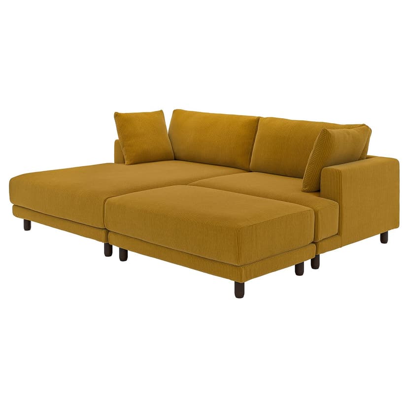UPPÅKRA — Sofa modułowa, 3-osobowa, z szezlongiem, lewy z podnóżkiem/Samsala żółtobrązowy,