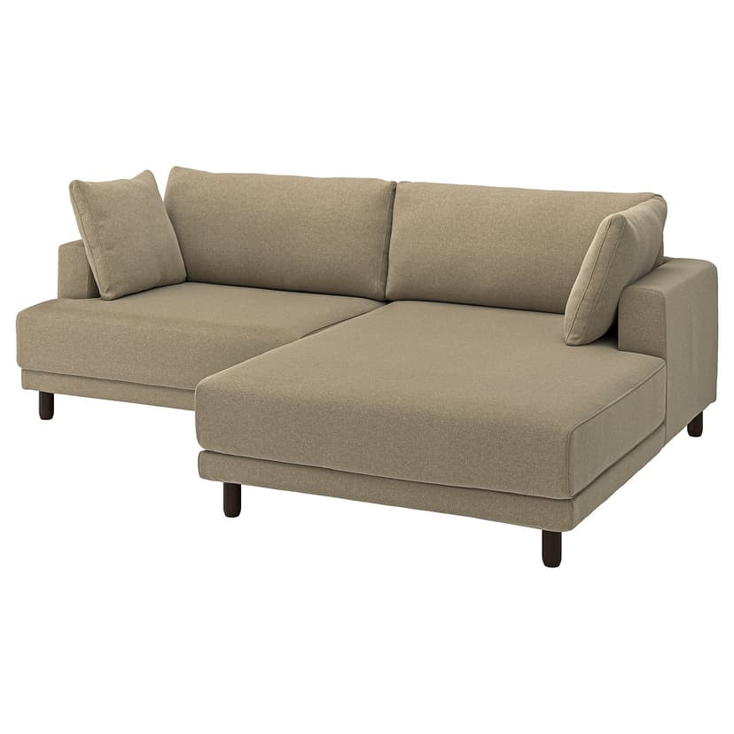 UPPÅKRA — Sofa modułowa, 3-osobowa, z szezlongiem, prawy/Johanneshov brązowobeżowy,