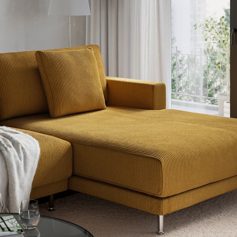 UPPÅKRA — Sofa modułowa, 3-osobowa, z szezlongiem, prawy/Samsala żółtobrązowy,