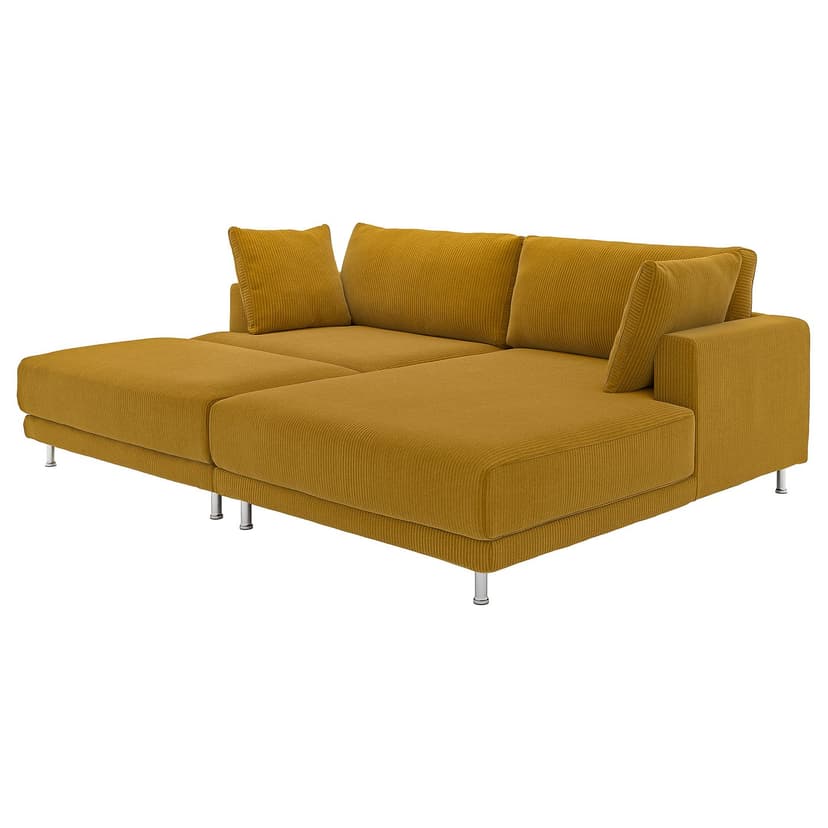UPPÅKRA — Sofa modułowa, 3-osobowa, z szezlongiem, prawy z podnóżkiem/Samsala żółtobrązowy,