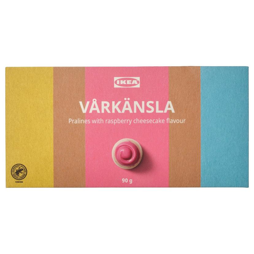 VÅRKÄNSLA — Bombonierka z czekoladkami, praliny w białej czekoladzie o smaku malinowego sernika,