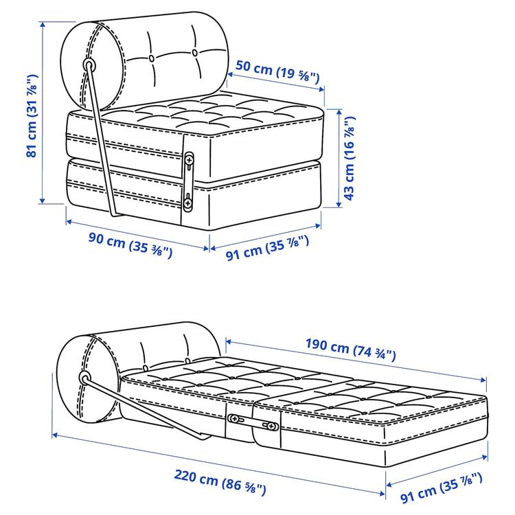 кресло-кровать, Vansta синий dimensions